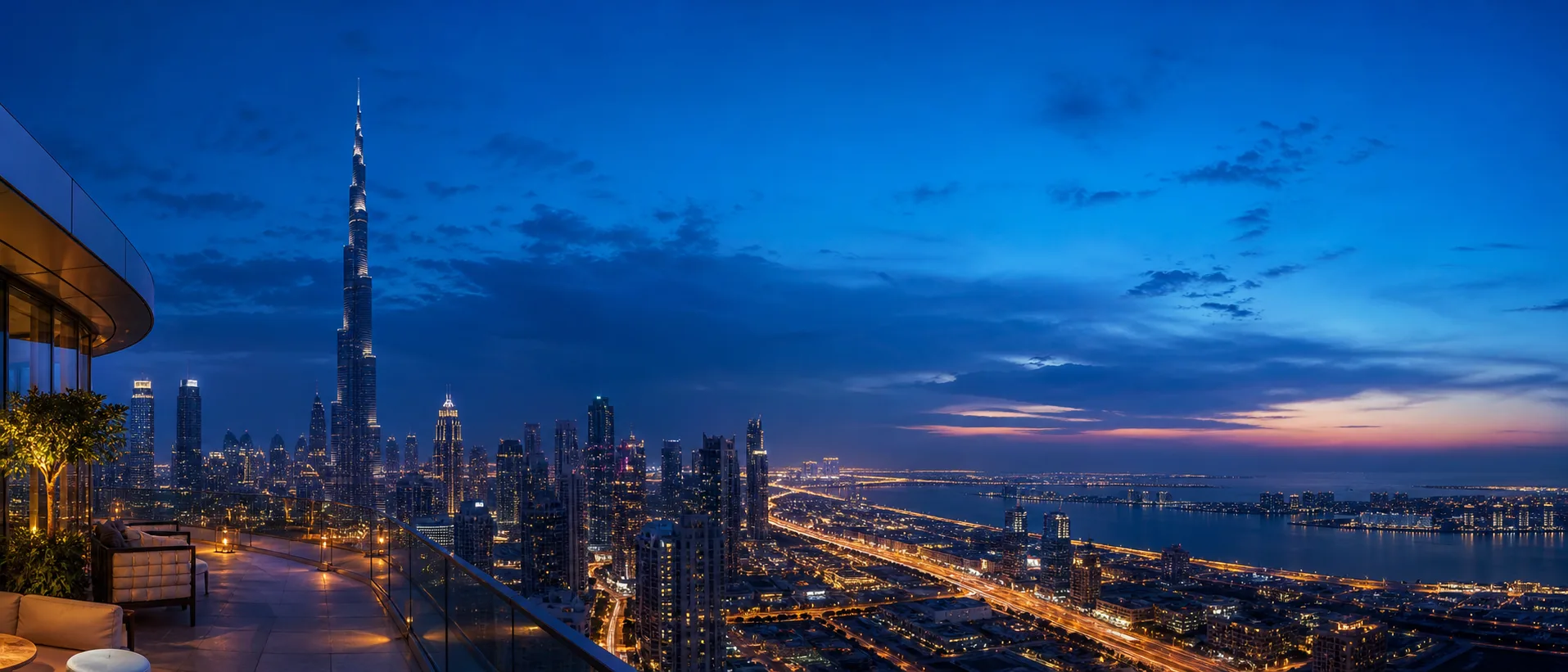 Dubai skyline and coast